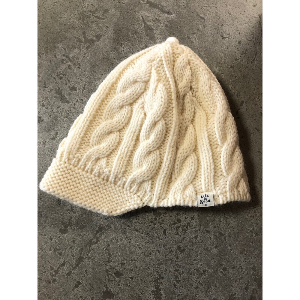 Life Is Good Cable Knit Hat W/ Knit Brim Cream